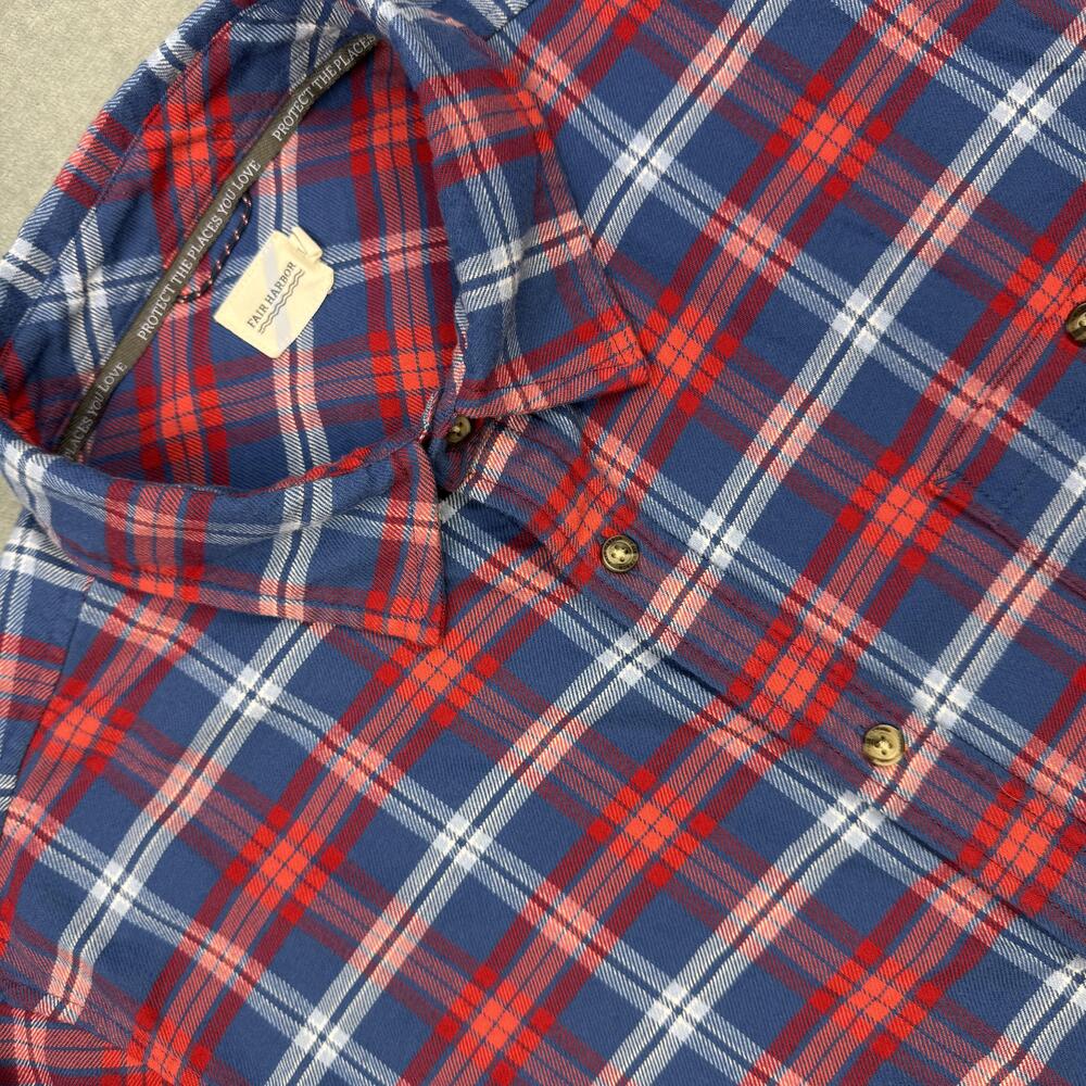 Fair Harbor Shirt Mens XL Blue Red Plaid Flannel Long Sleeve Stretch Casual